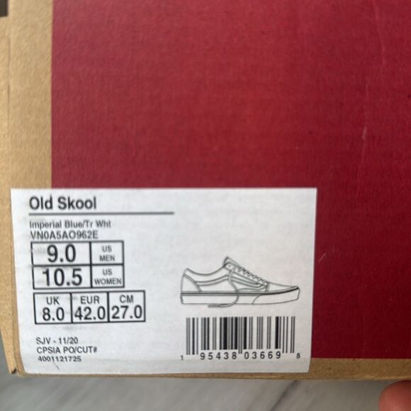 Vans Old‎ Skool Shoe men’s size 9 Women’s 10.5 Imperial blue NWT in box - Picture 6 of 11